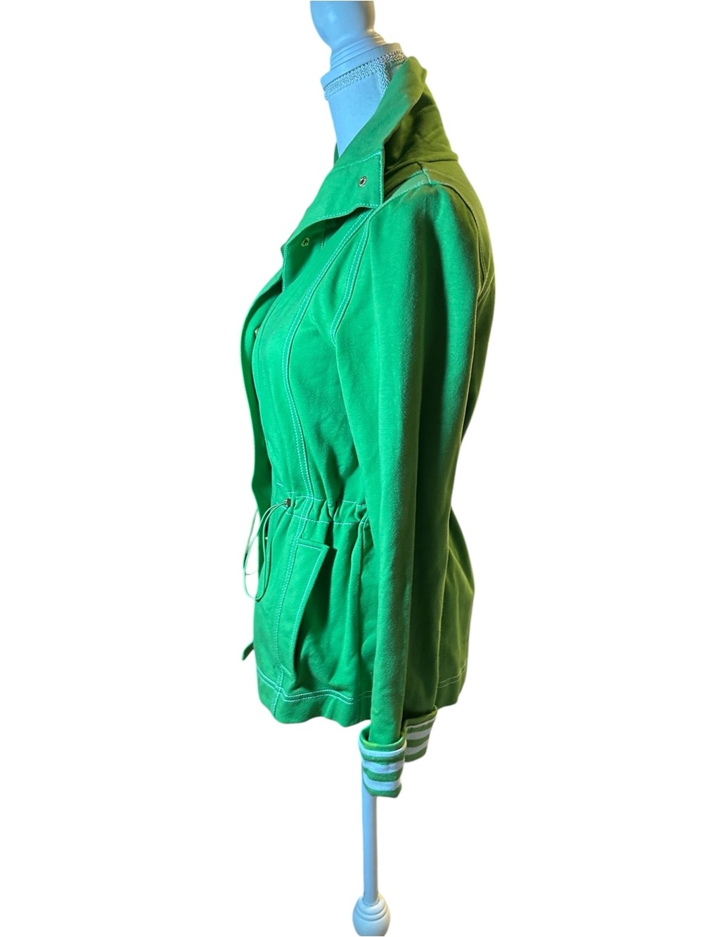 Jones of NY Green Drawstring Waist Jacket - Casual Zip-Front Coat - Picture 3 of 8